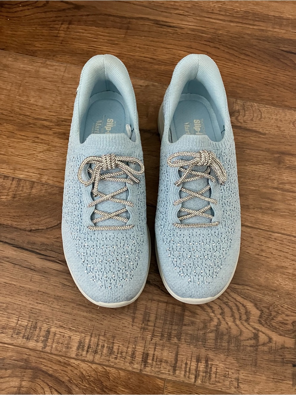 Skechers Light Blue Knit Slip-On Athletic Sneakers